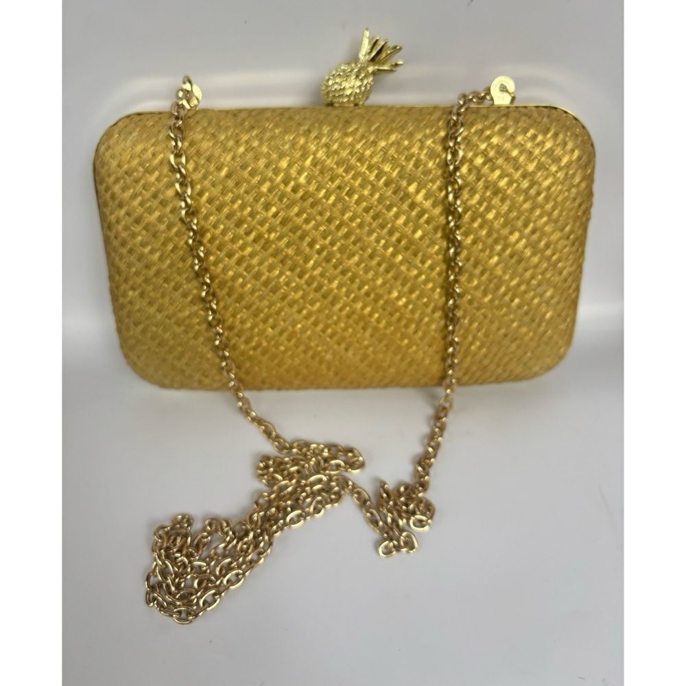 Vintage La Regale Gold Straw Woven Textured Crossbody Clutch